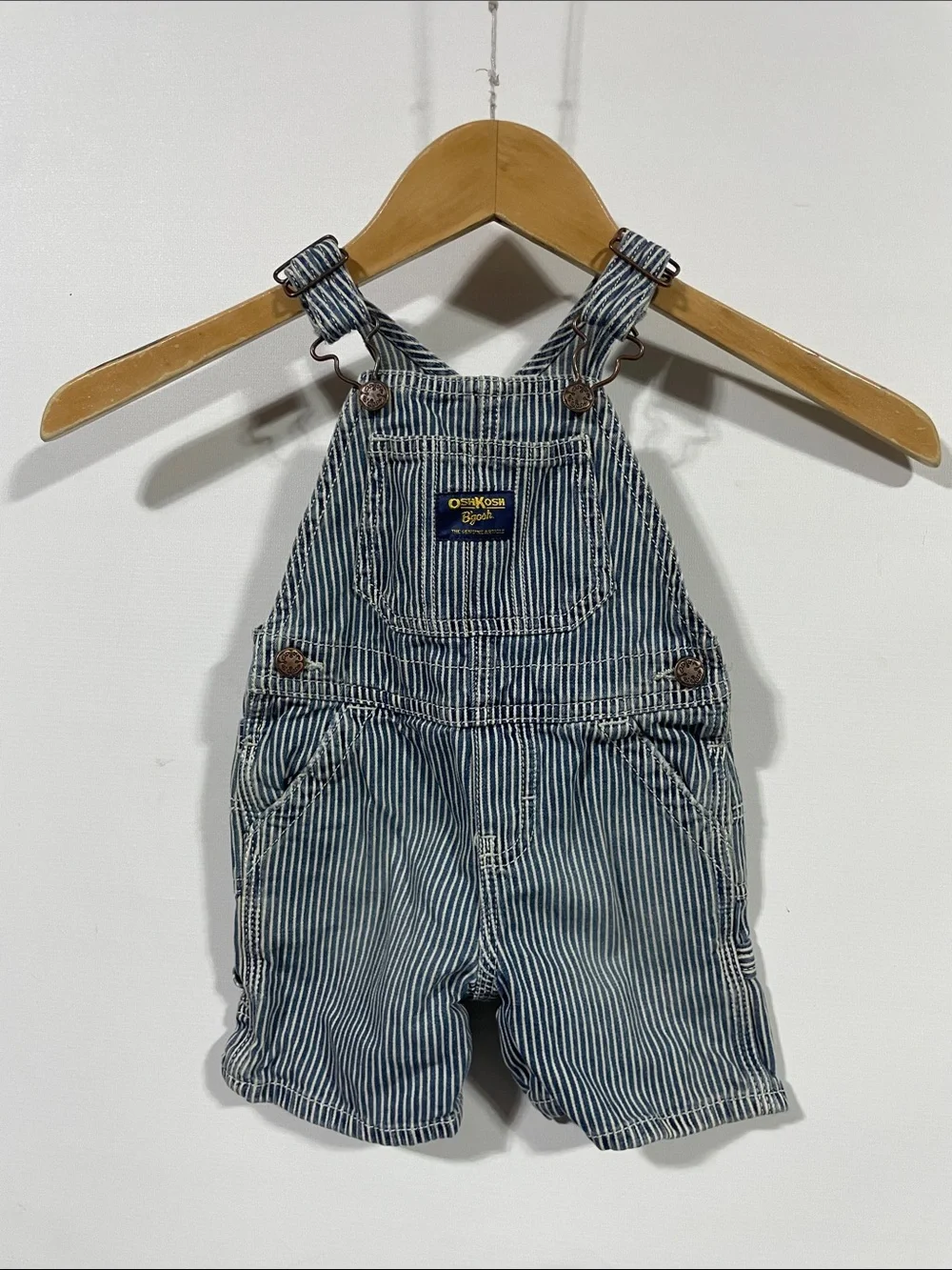OshKosh B'gosh Navy and White Striped Kids Short Overalls